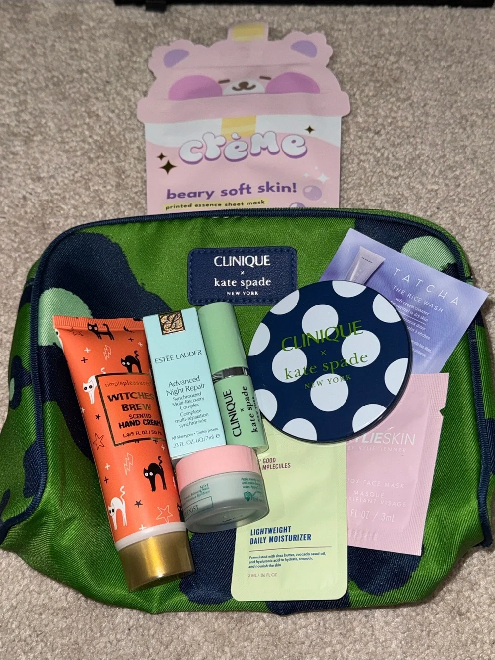 kate spade Green & Navy Polka Dot Clinique Travel Skincare Pouch Set